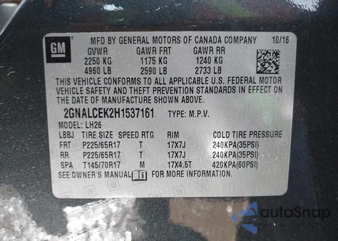 2017 Chevrolet Equinox Lt z USA, uszkodzony, nr VIN 2GNALCEK2H1537161